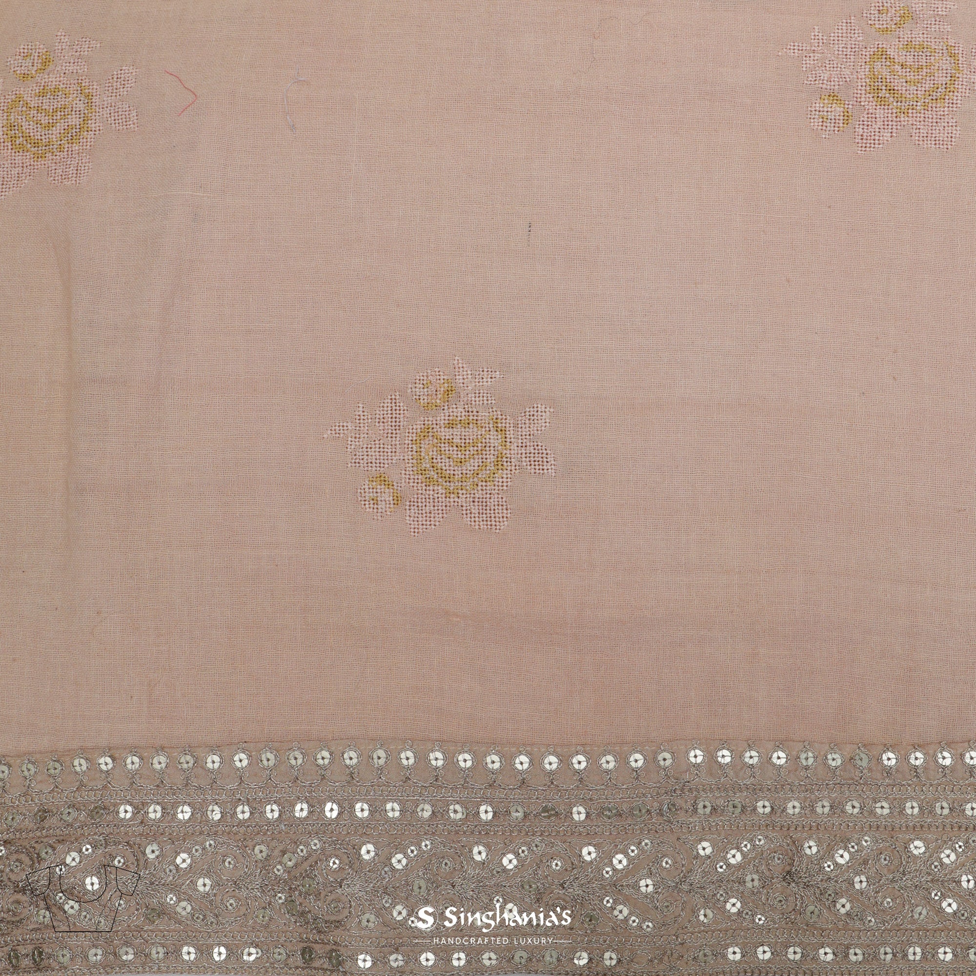 Oyster Pink Organza Printed Saree With Butti Design