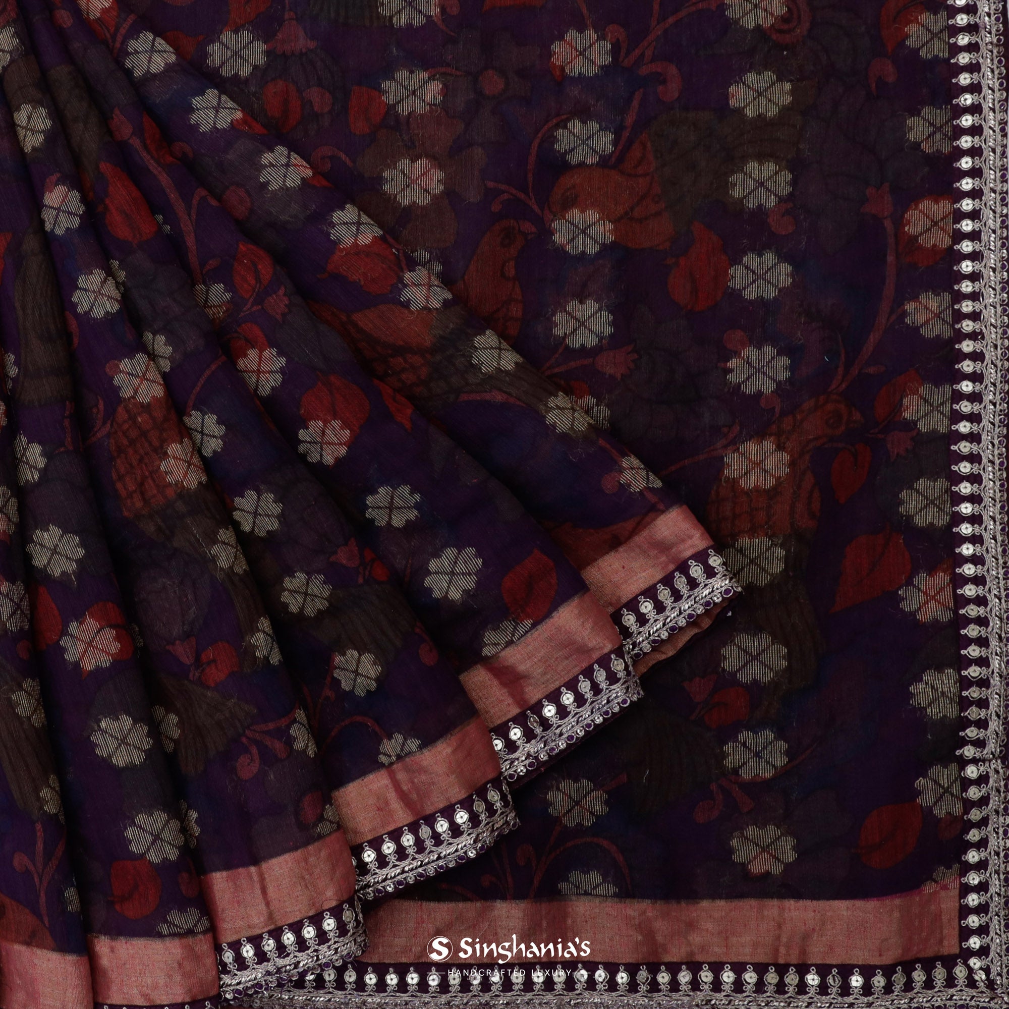 Luxury Purple Matka Silk Saree With Floral Weaving
