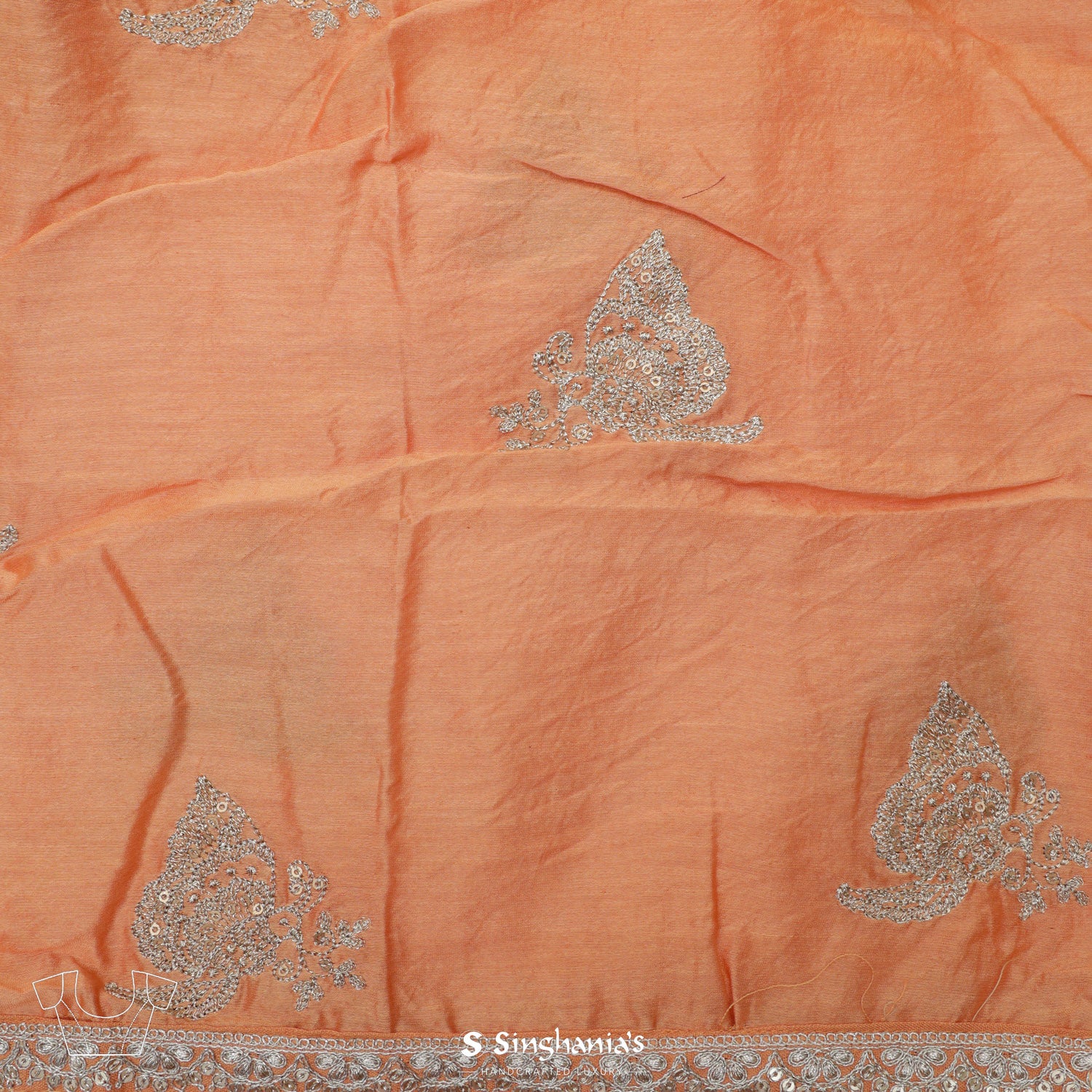 Calm Orange Matka Saree With Floral Pattern