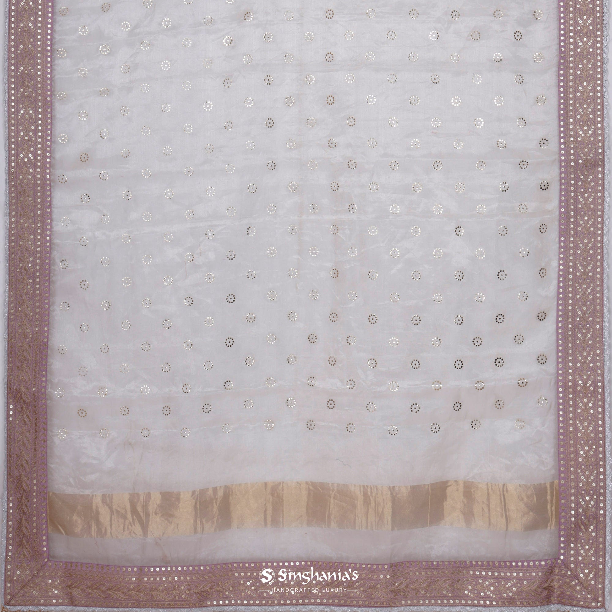 Silver Grey Tissue Embroidery Saree With Butti Design