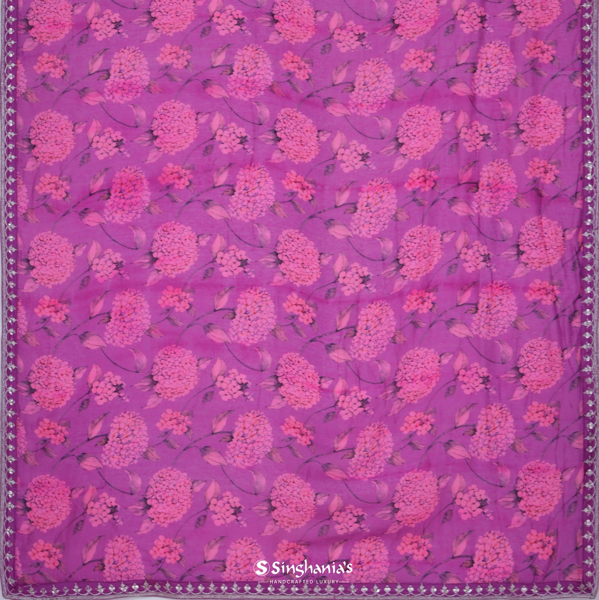 Berry Purple Matka Saree With Floral Print