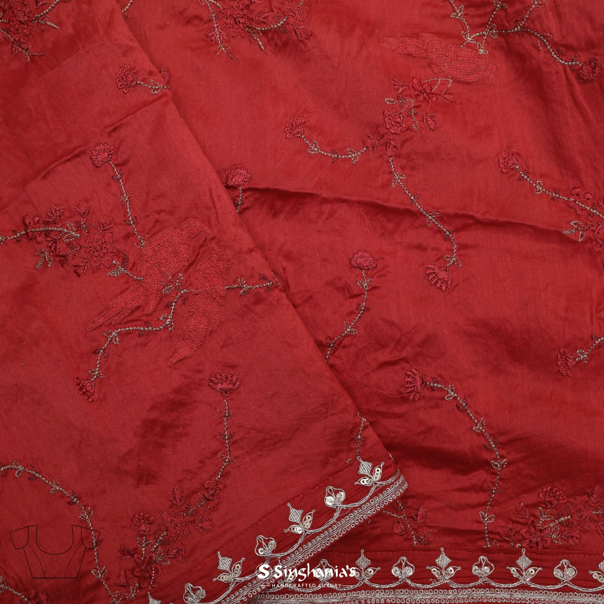 Imperial Red Organza Saree With Bandhani Work And Embroidery