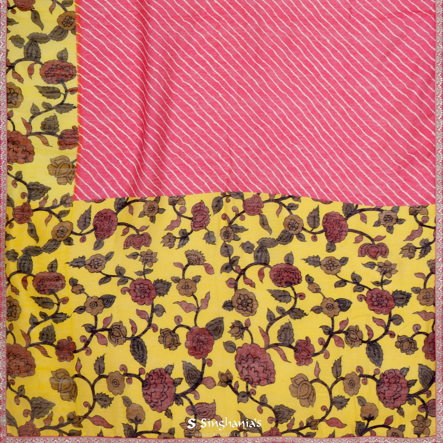 Dark Terra Cotta Pink Matka Saree With Leheriya Design
