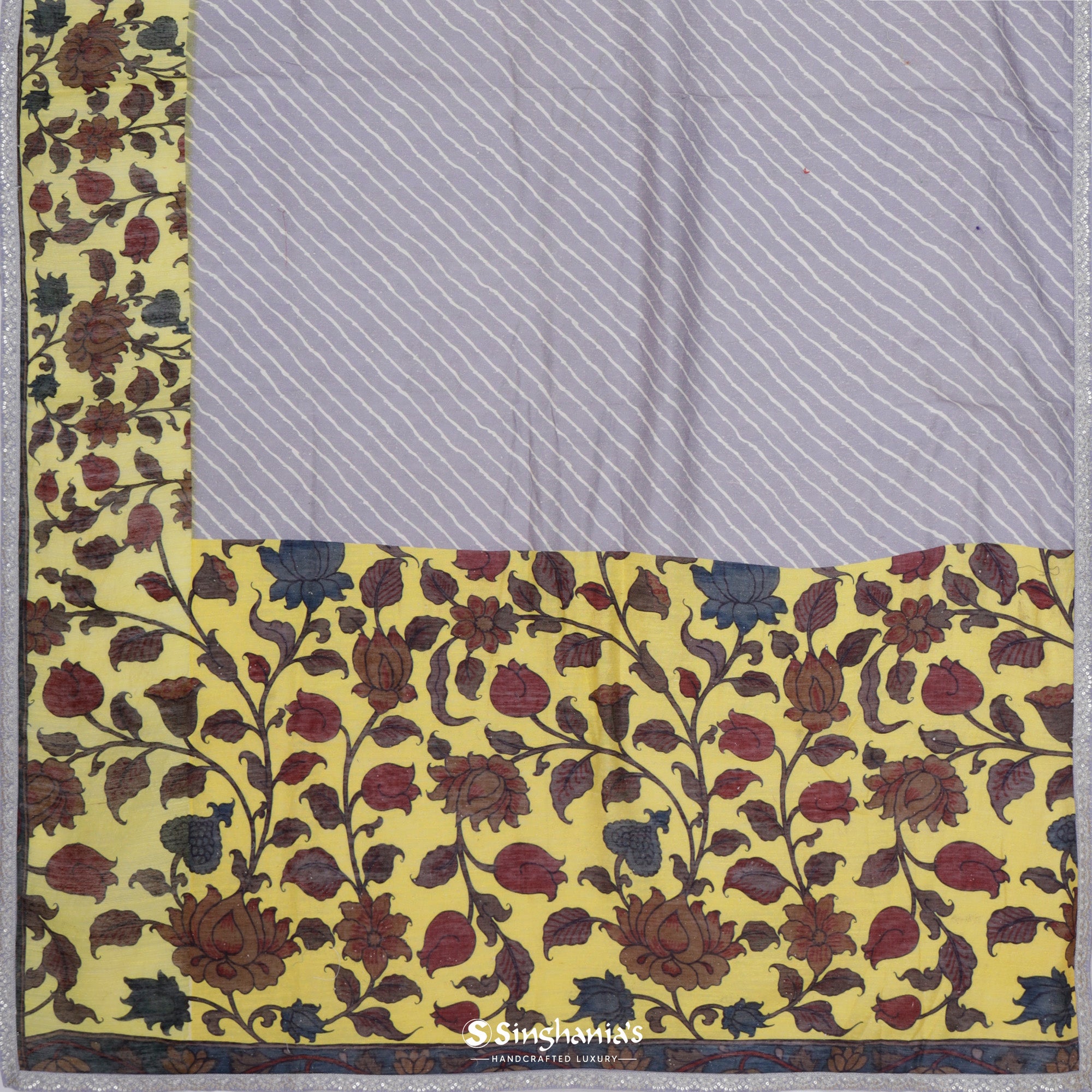 Light Gray Matka Saree With Floral Print