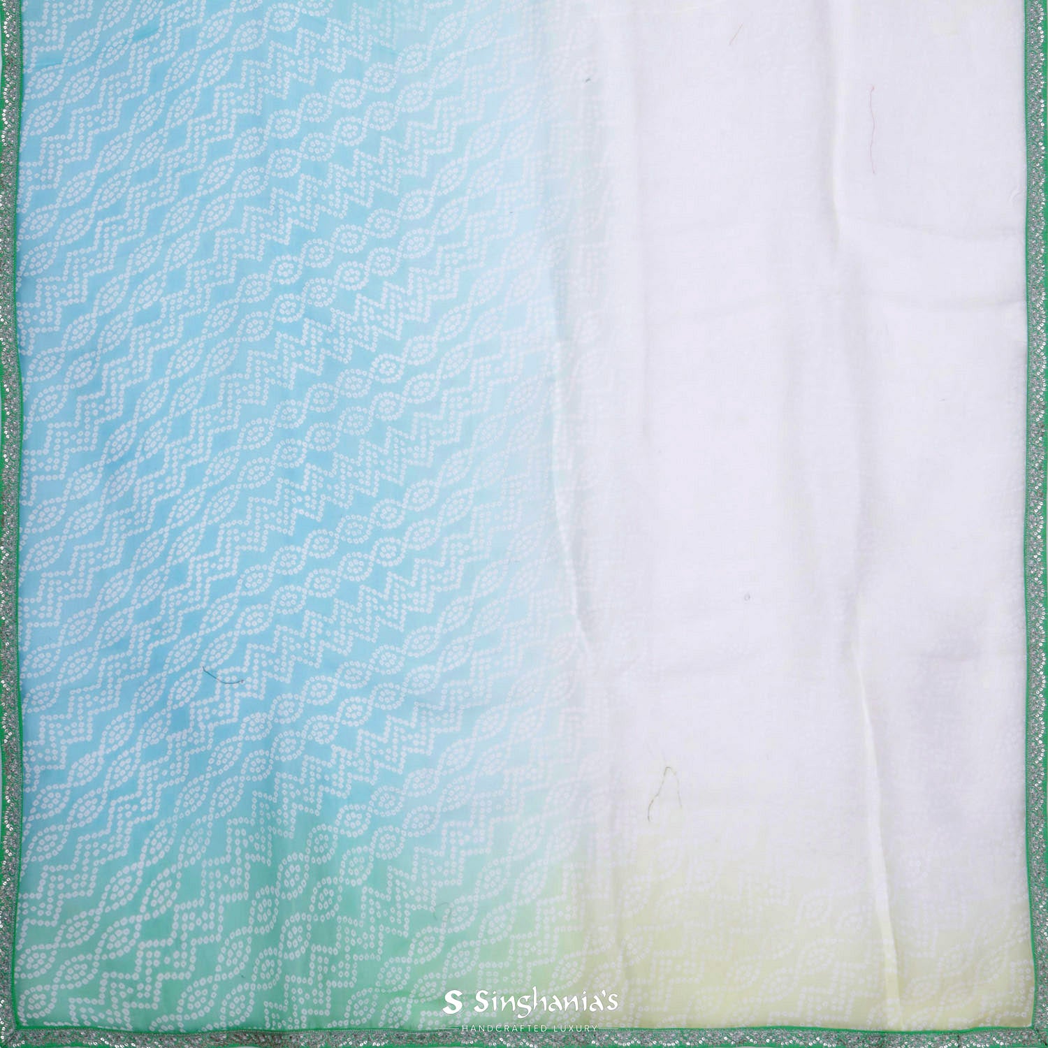 Ice Blue Printed Organza Saree With Bandhani Pattern