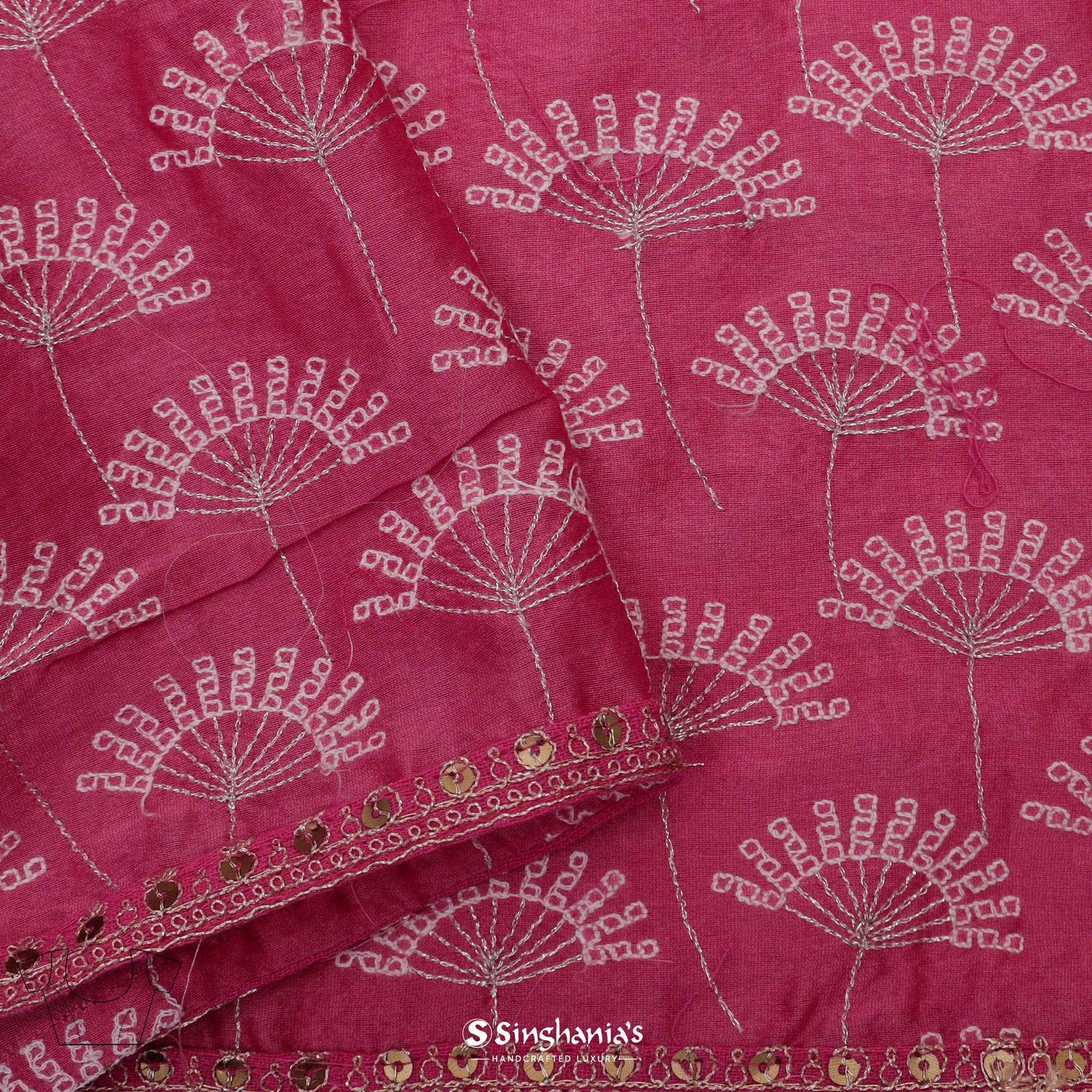 Watermelon Pink Silk Saree With Bandhani Work And Embroidery