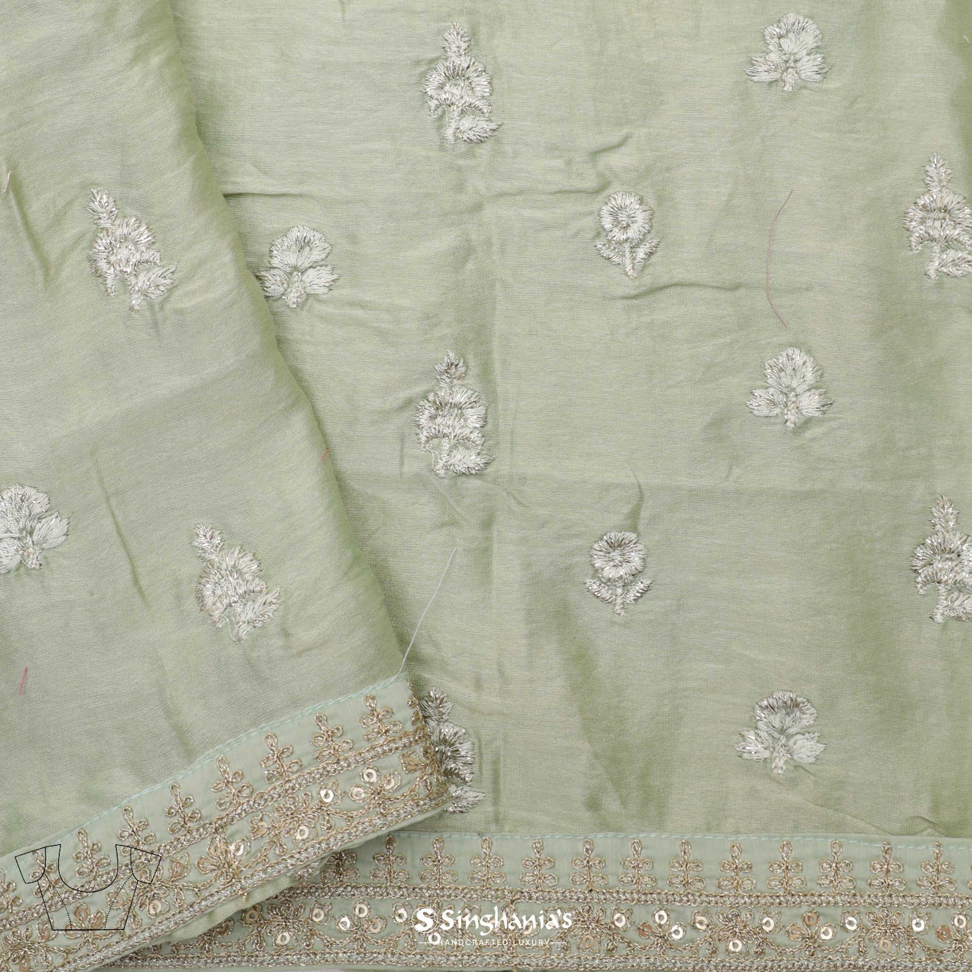 Chetwode Green Organza Saree With Embroidery