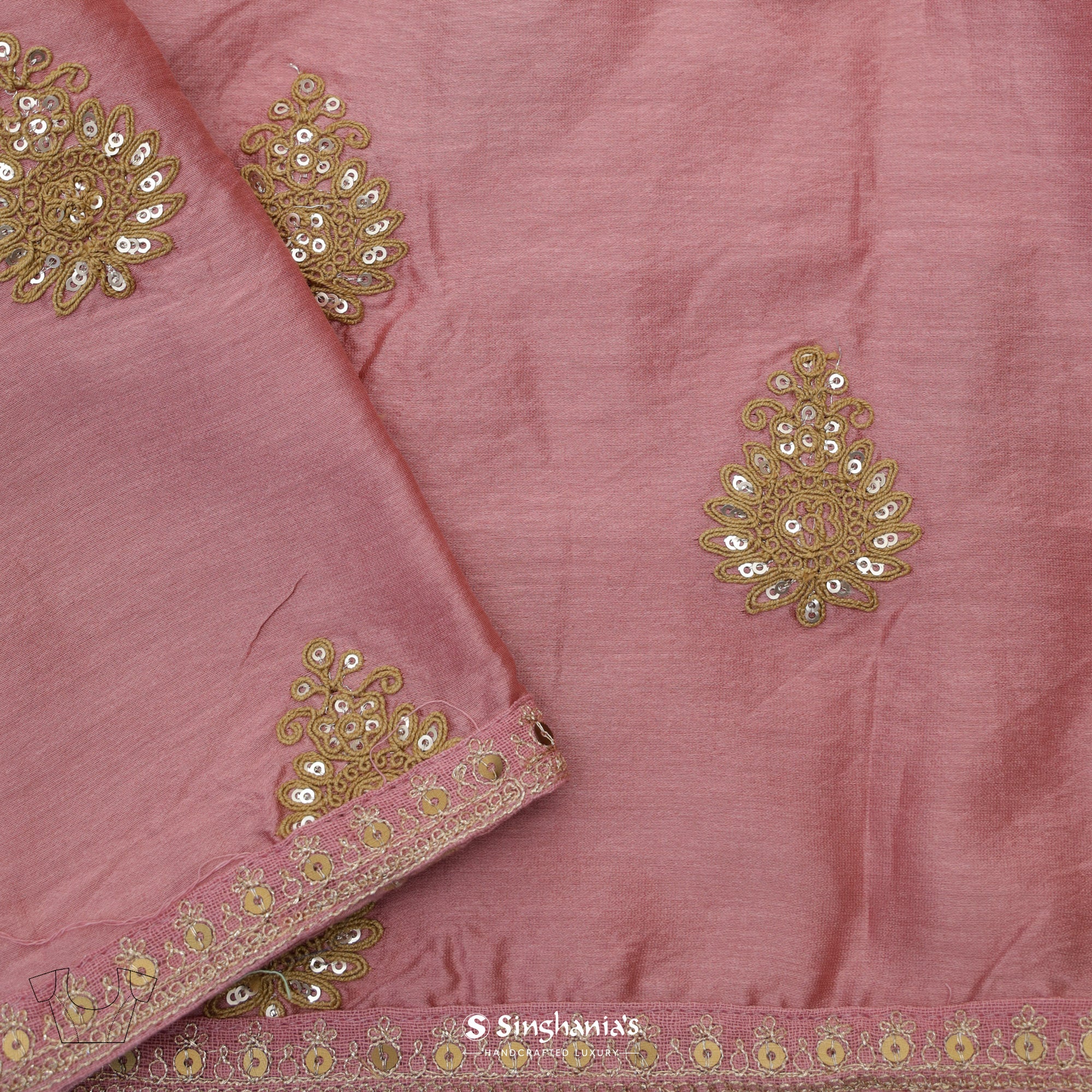 Baby Pink Printed Organza Saree With Bandhani Pattern