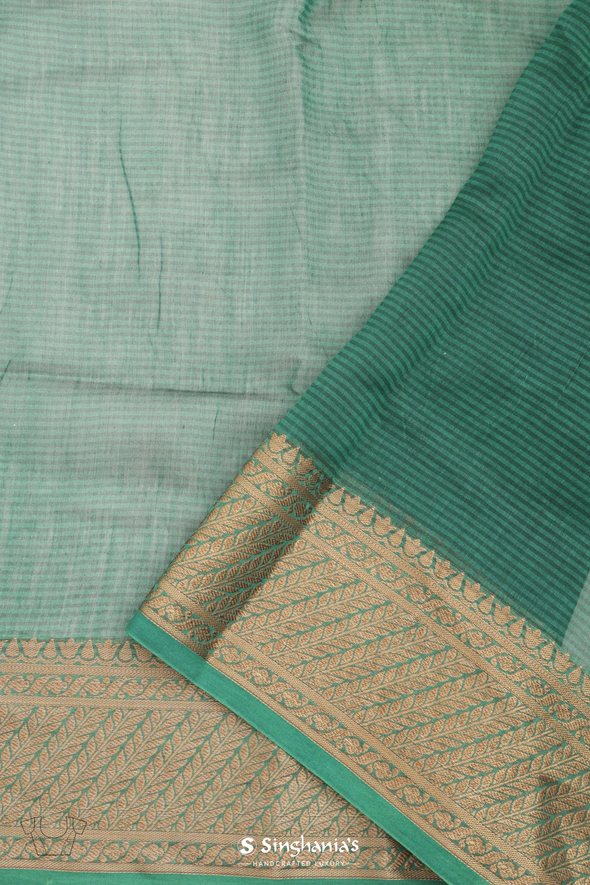 Bottle Green Chanderi Printed Saree With Chevron Pattern