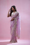 Heather Purple Tissue Organza Saree With Hand Embroidery