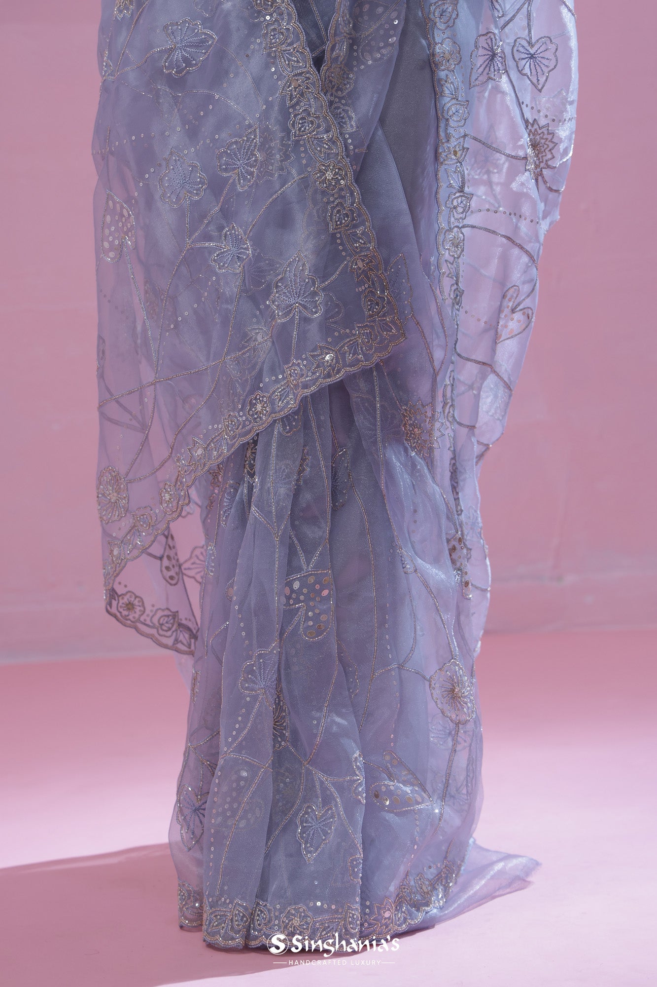 Beau Blue Tissue Organza Saree With Hand Embroidery