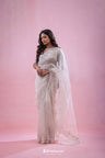 Dull Grey Tissue Organza Saree With Hand Embroidery