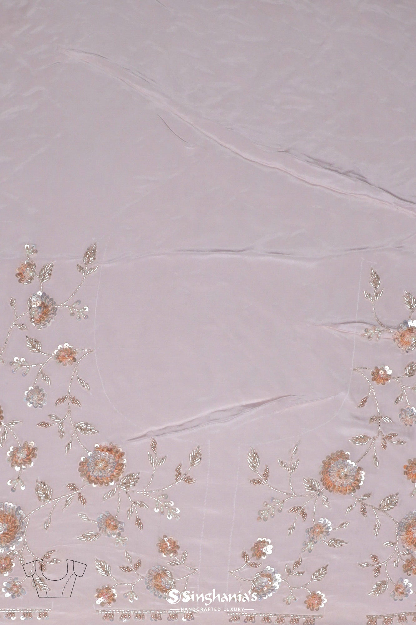 Pale Peach Tissue Organza Designer Saree With Hand Embroidery