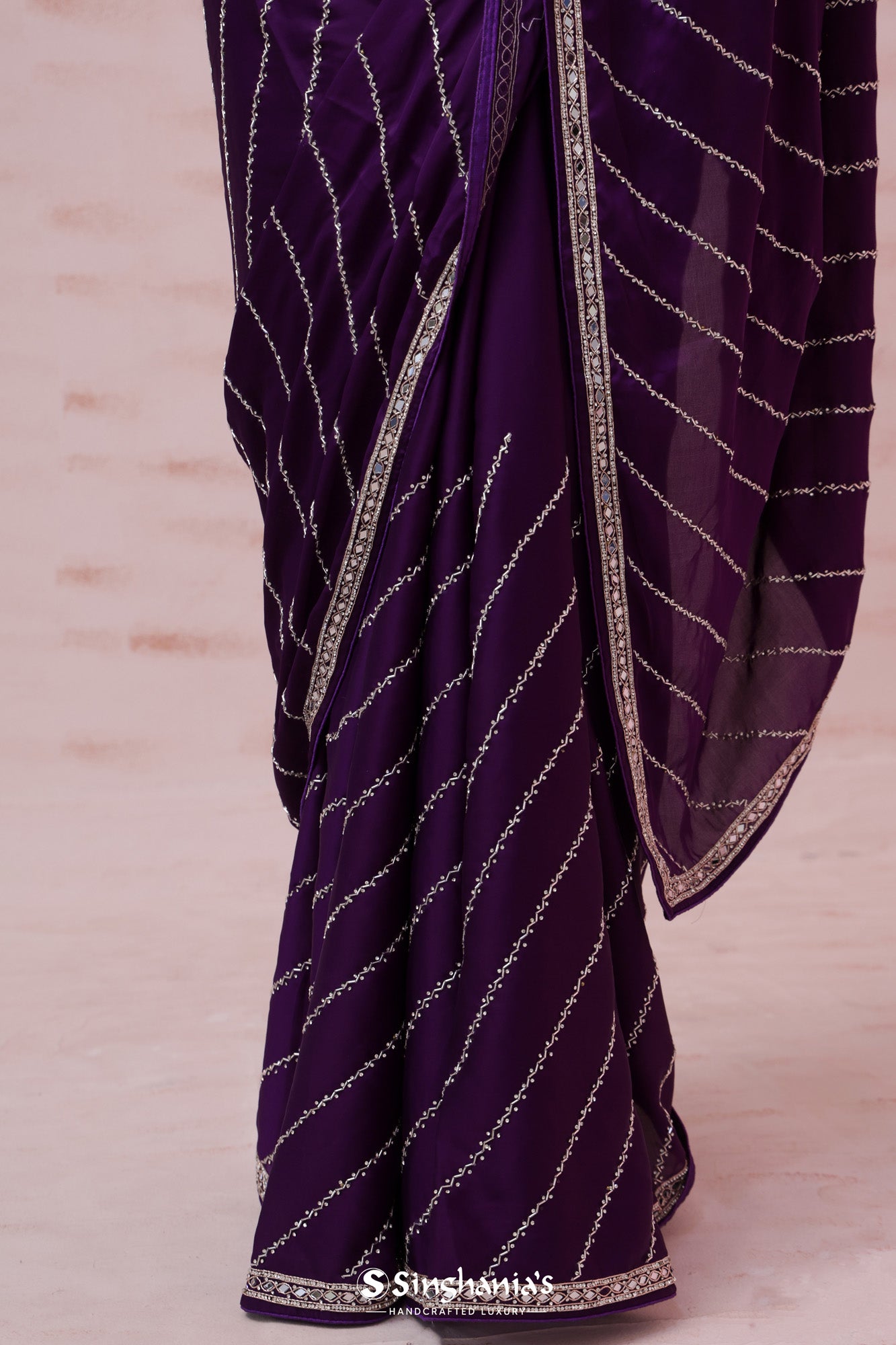 Imperial Purple Organza Saree With Hand Embroidery