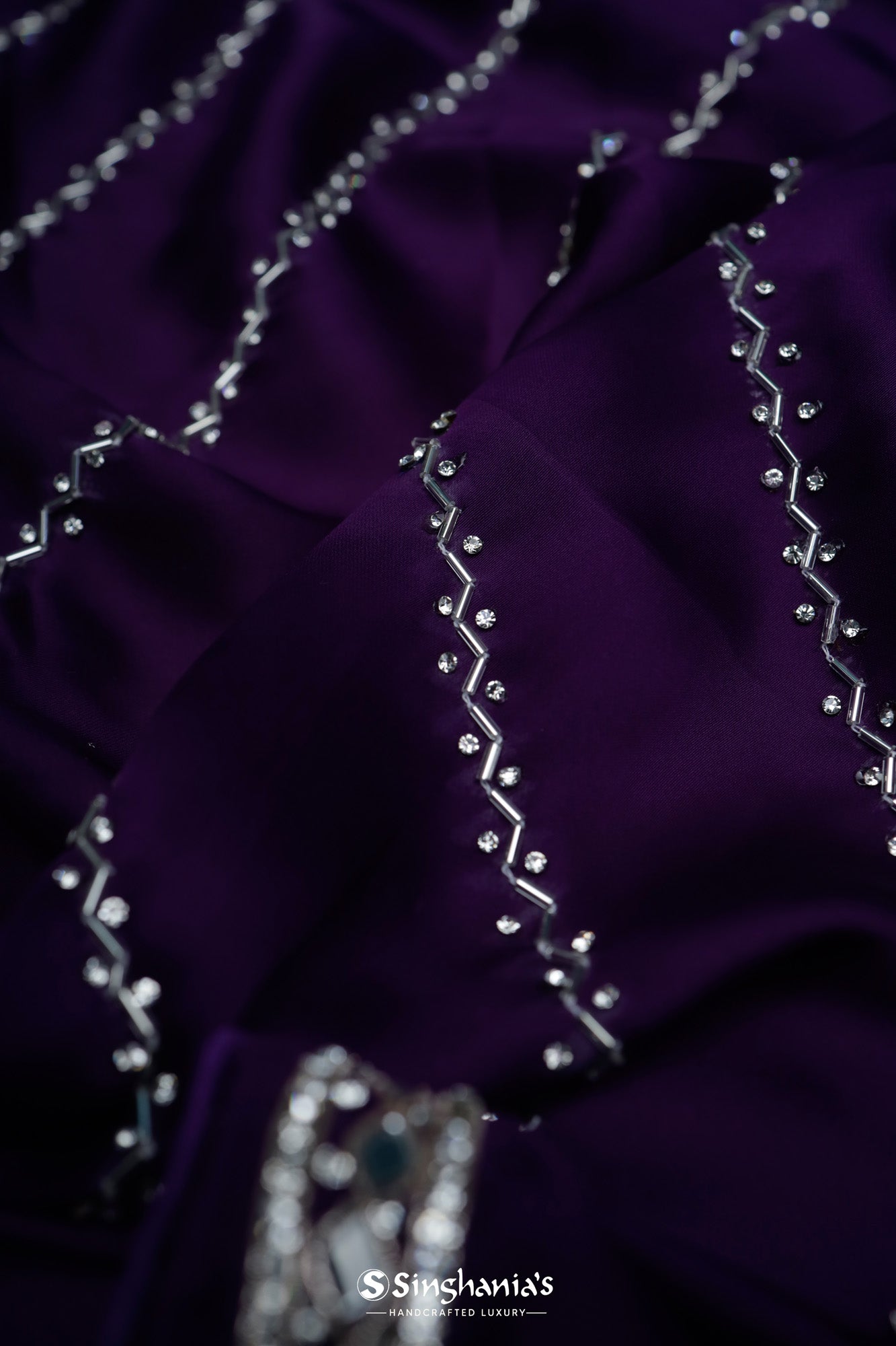 Imperial Purple Organza Saree With Hand Embroidery