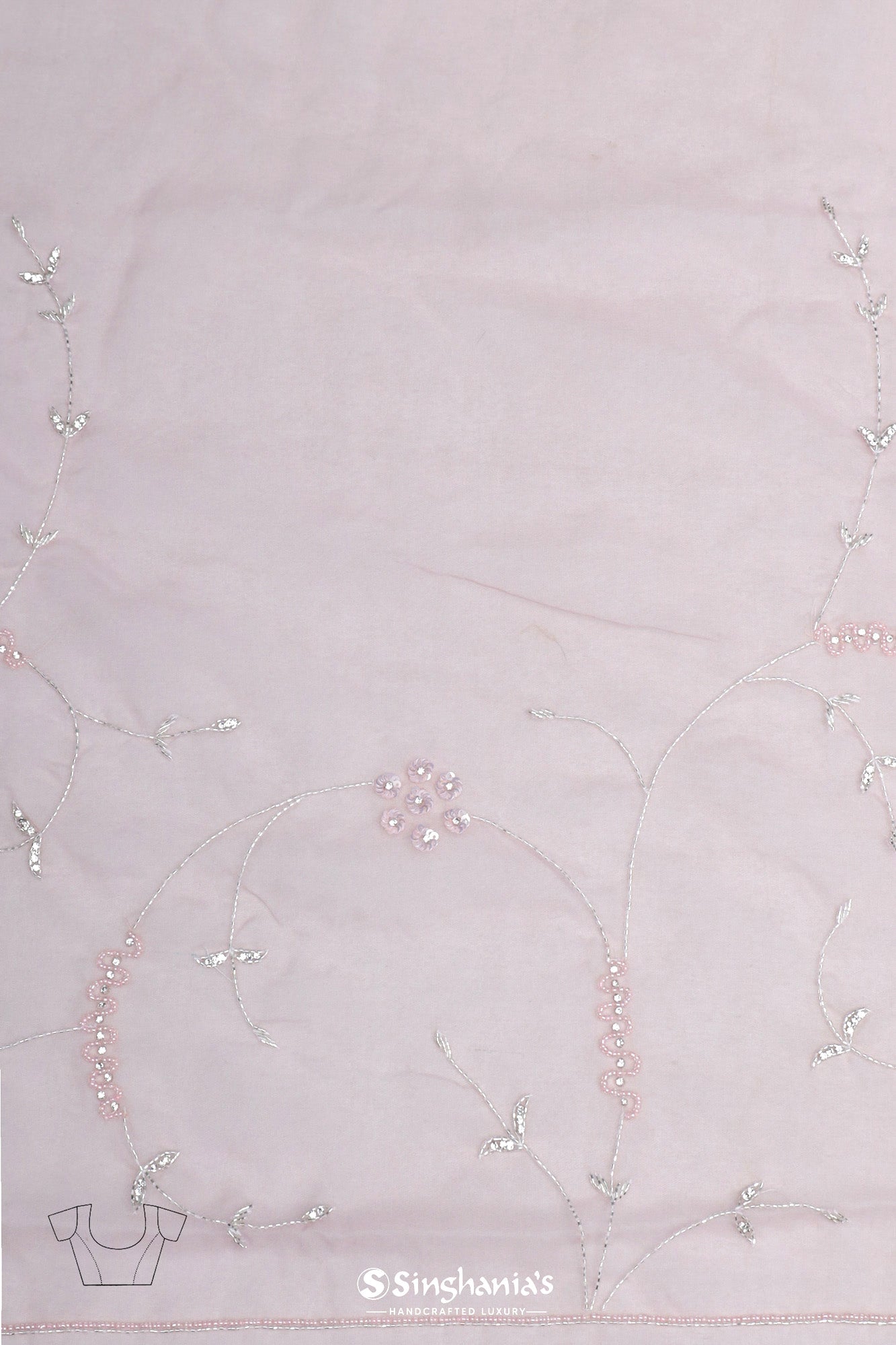 Cameo Pink Organza Designer Saree With Hand Embroidery