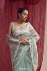 Brook Green Handcrafted Organza Saree With Gota Patti Embroidery