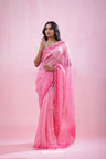 Rose Pink Organza Saree With Hand Embroidery