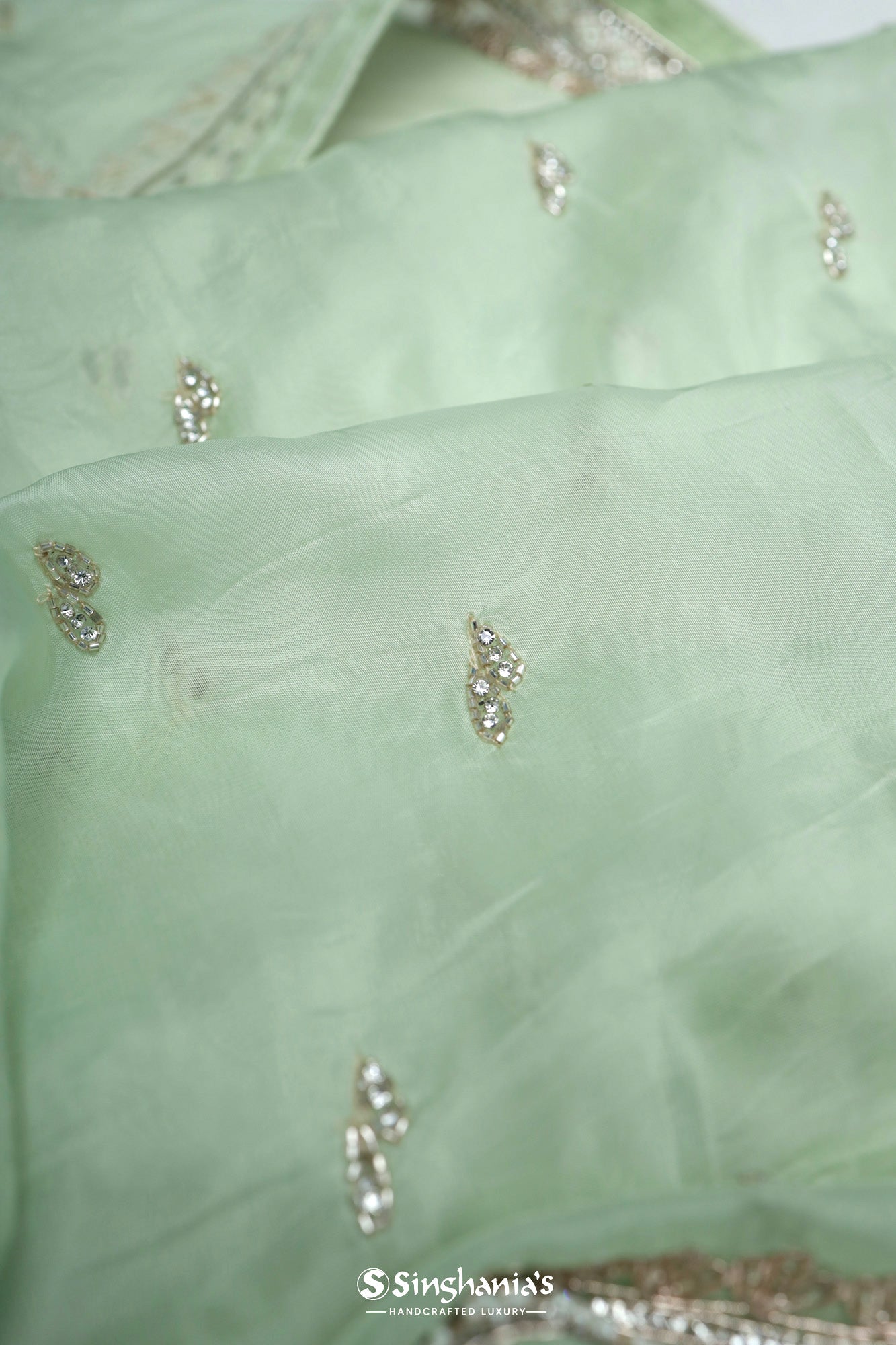Chetwode Green Organza Saree With Butti Embroidery