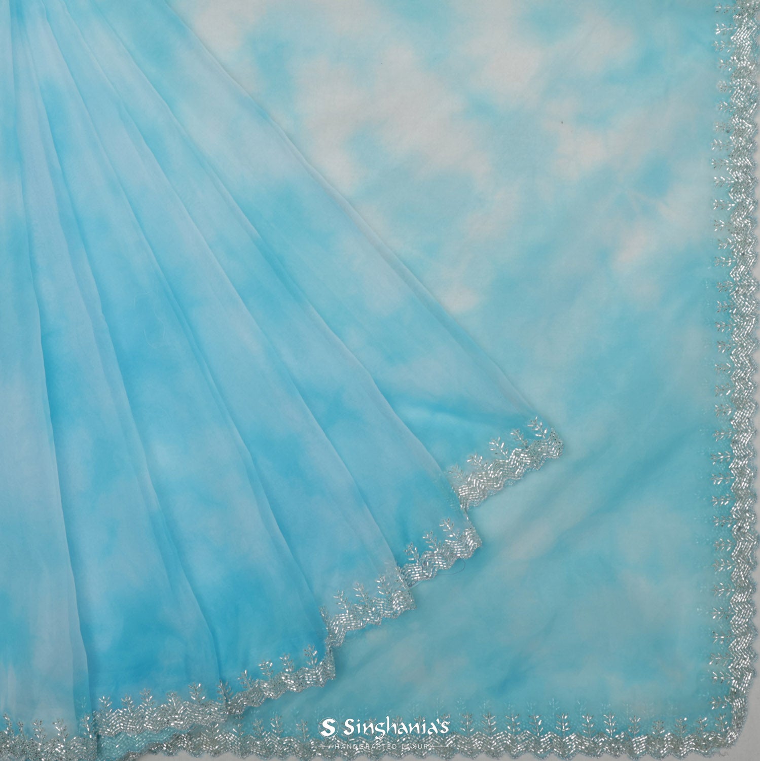 Baby Blue Organza Saree With Hand Embroidery