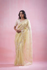 Dusty Yellow Tissue Organza Saree With Hand Embroidery