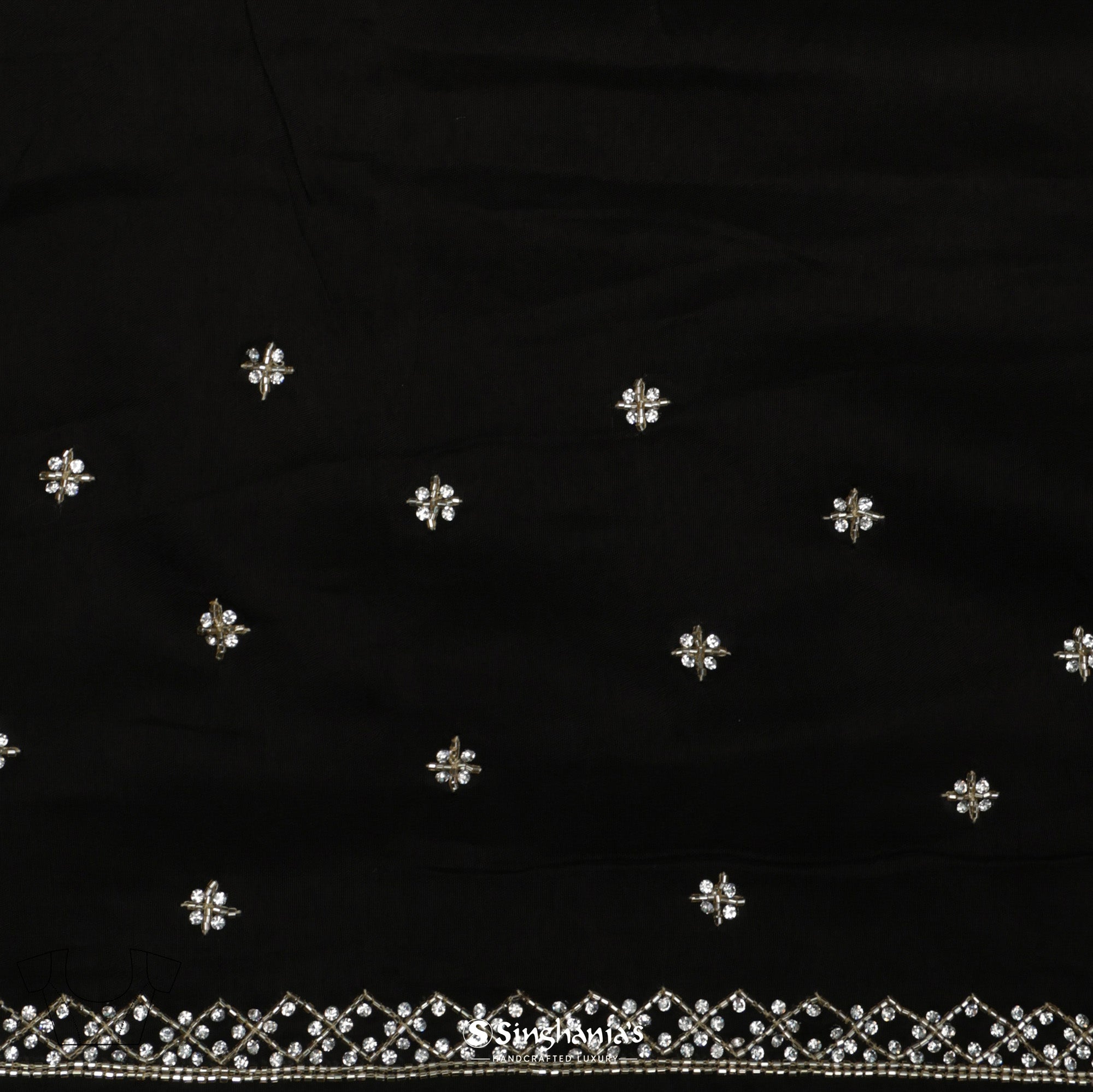 Pitch Black Organza Saree With Hand Embroidery