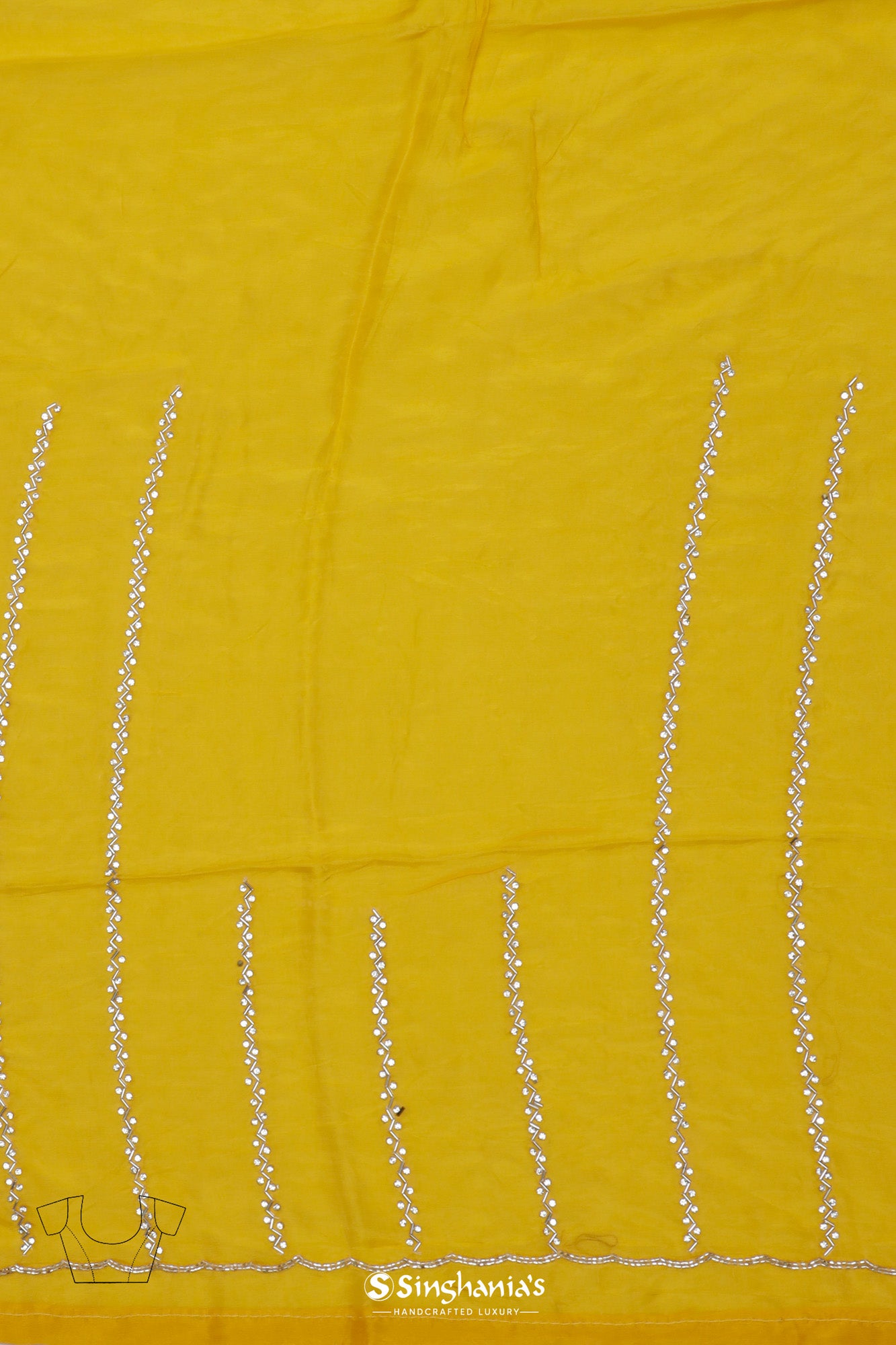 Bright Yellow Tissue Organza Saree With Hand Embroidery