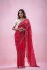 Deep Red Organza Saree With Hand Embroidery