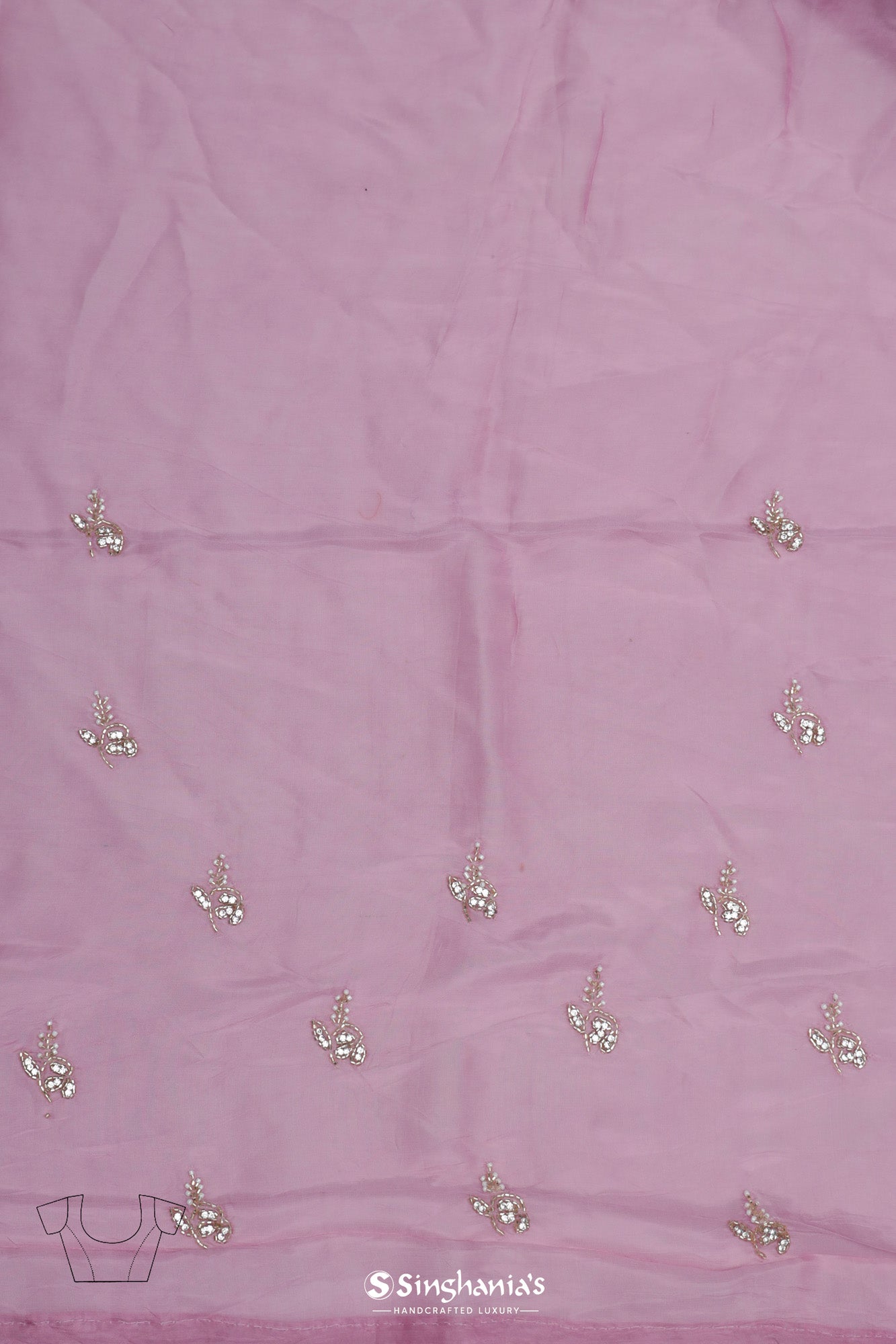 Fandango Pink Organza Saree With Hand Embroidery