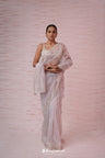 Royal Silver Tissue Organza Saree With Hand Embroidery