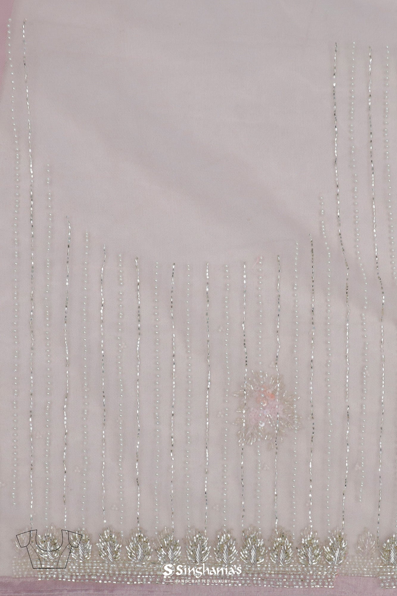 Pale Lavender Organza Saree With Hand Embroidery