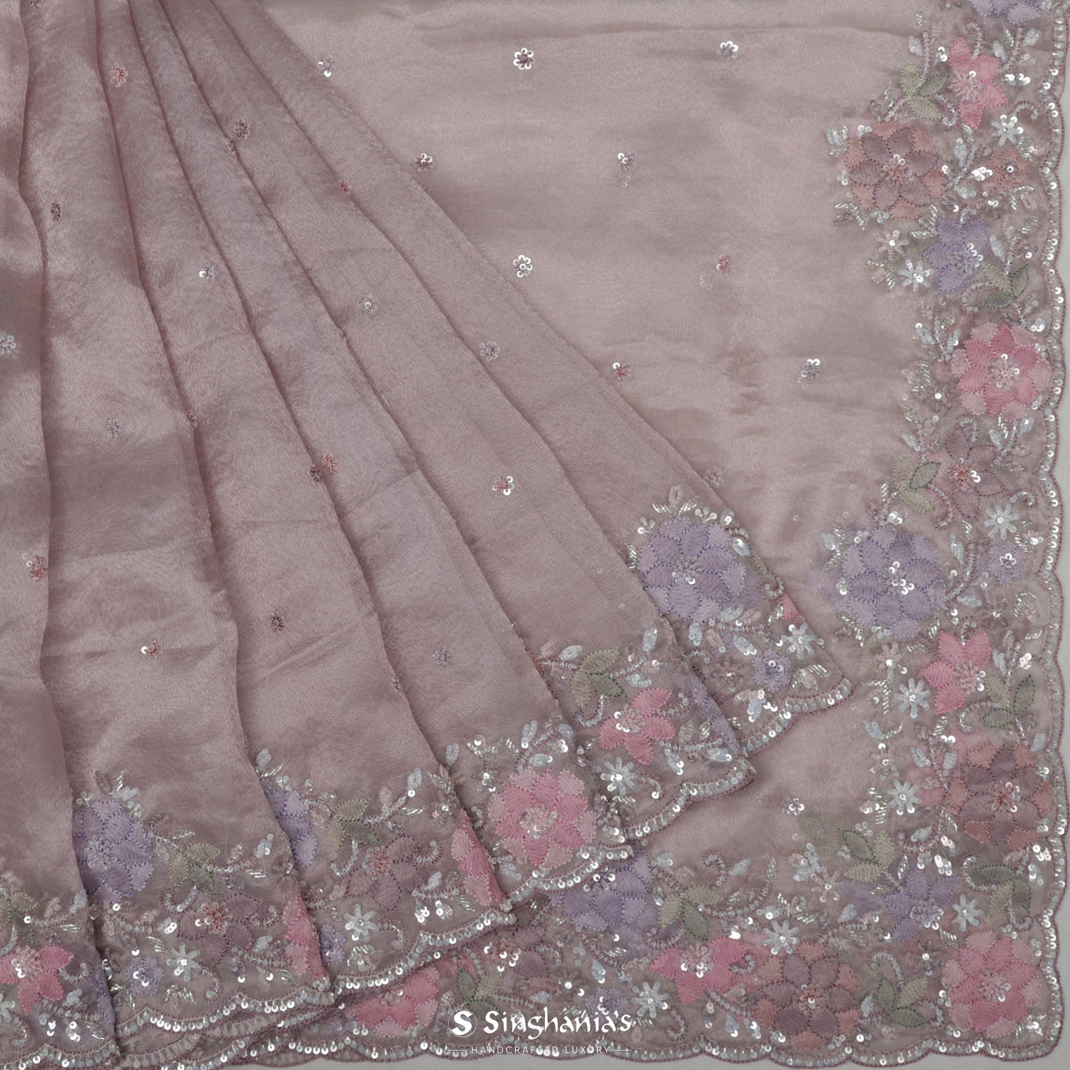 Pastel Pink Tissue Organza Saree With Butti Embroidery