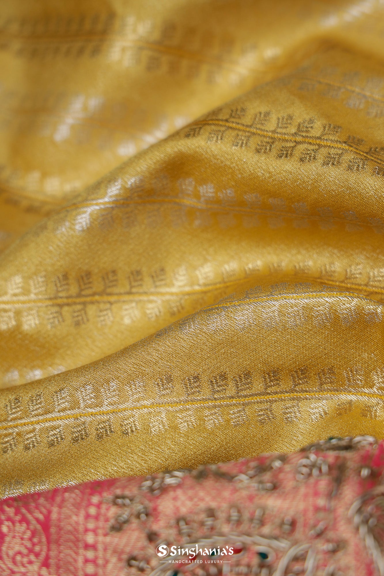 Laguna Yellow Kanjivaram Silk Saree With Hand Embroidery