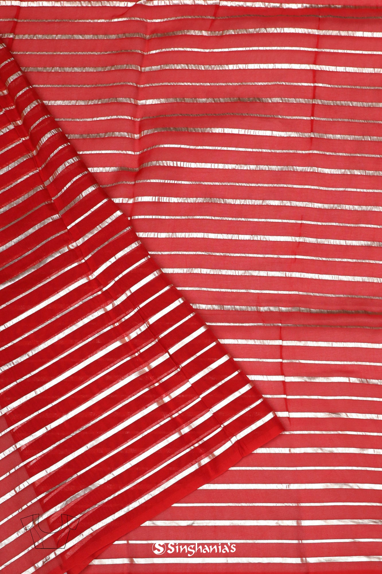 Dark Red Organza Designer Saree With Stripes Print
