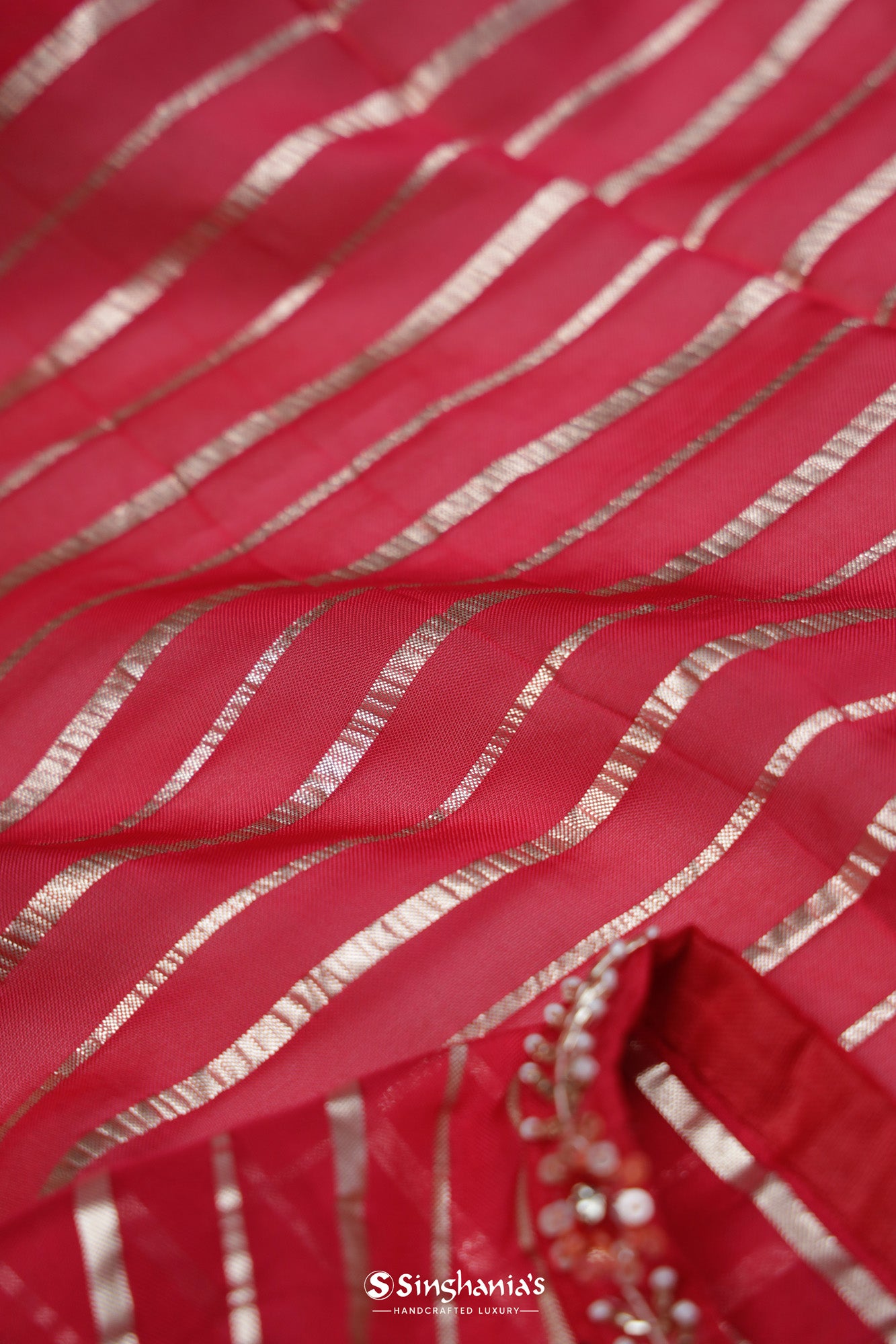 Imperial Red Organza Designer Saree With Hand Embroidery