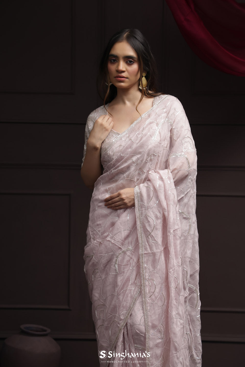 Pale Purple Tissue Designer Saree With Floral Embroidery