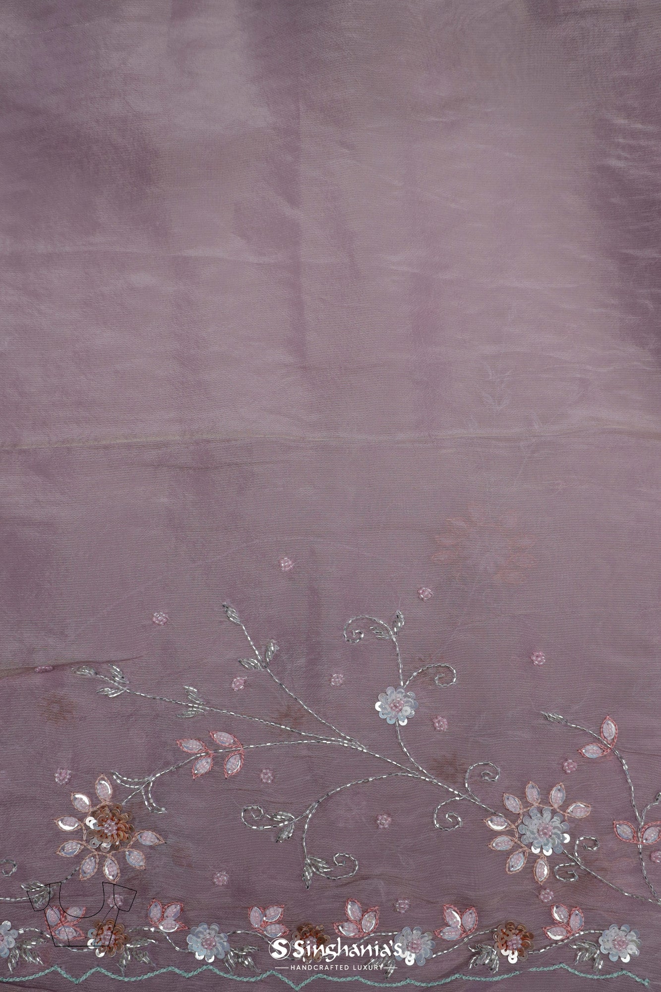Pastel Purple Tissue Organza Saree With Hand Embroidery