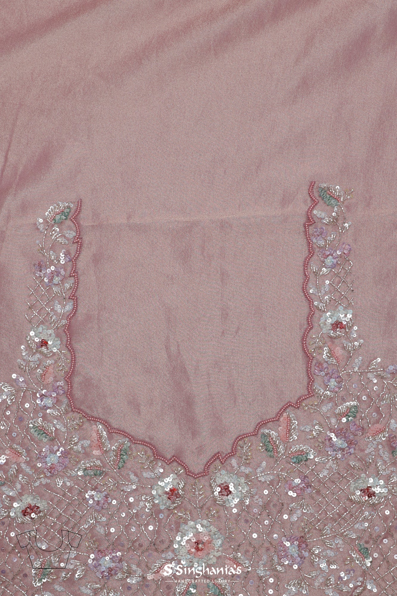 Pale Pink Crushed Tissue Organza Saree With Hand Embroidery