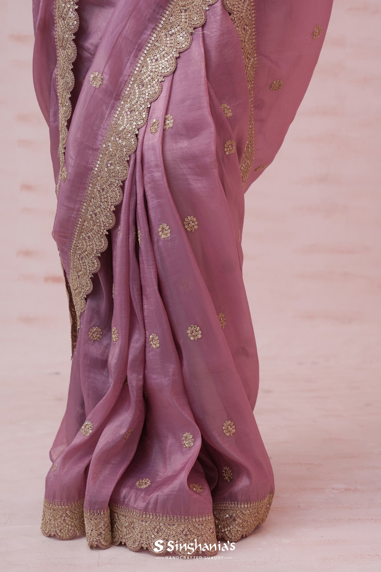 Thistle Purple Tissue Organza Saree With Butti Embroidery