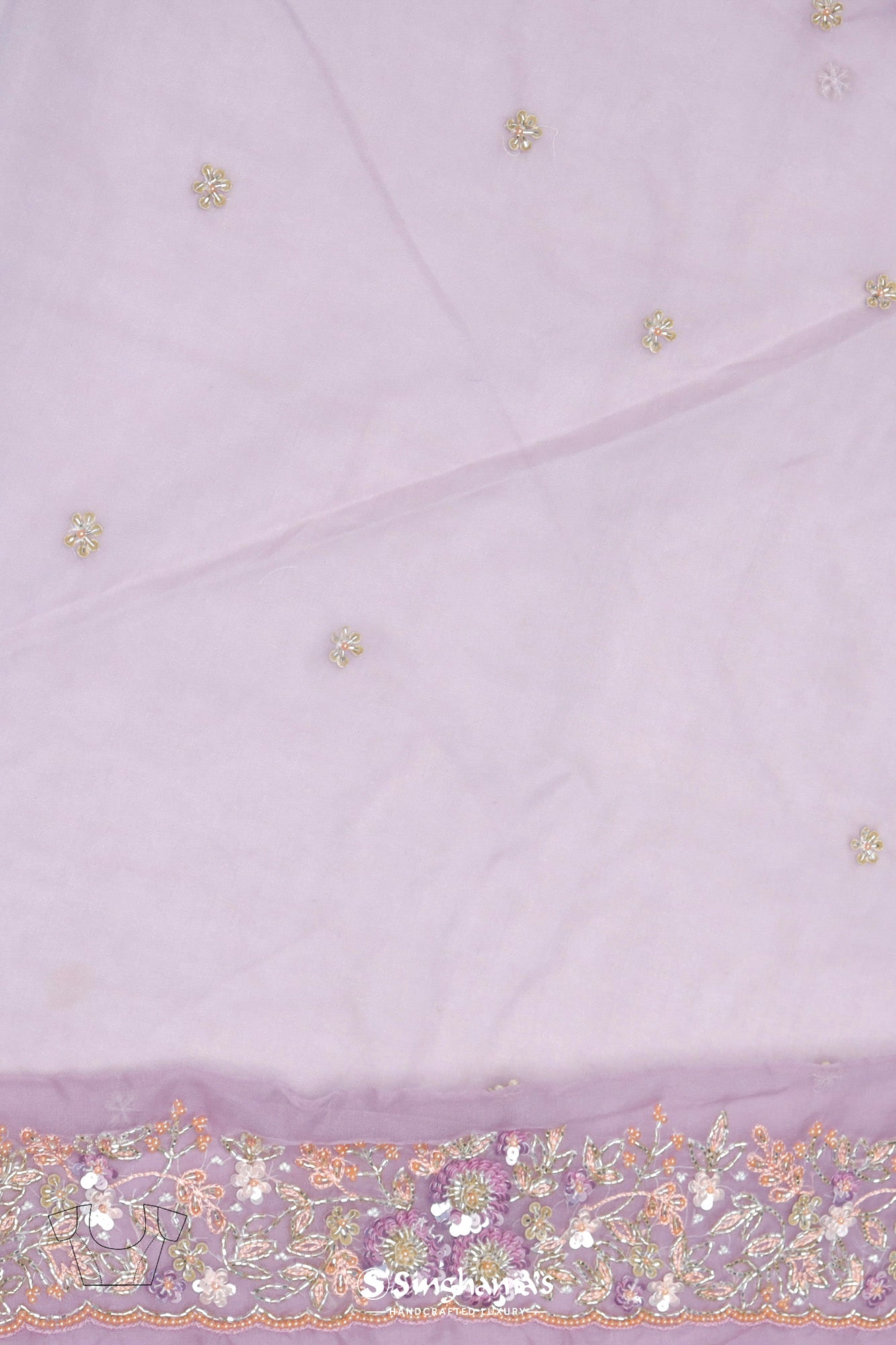 Thistle Purple Embroidery Organza Saree With Floral Jaal Pattern