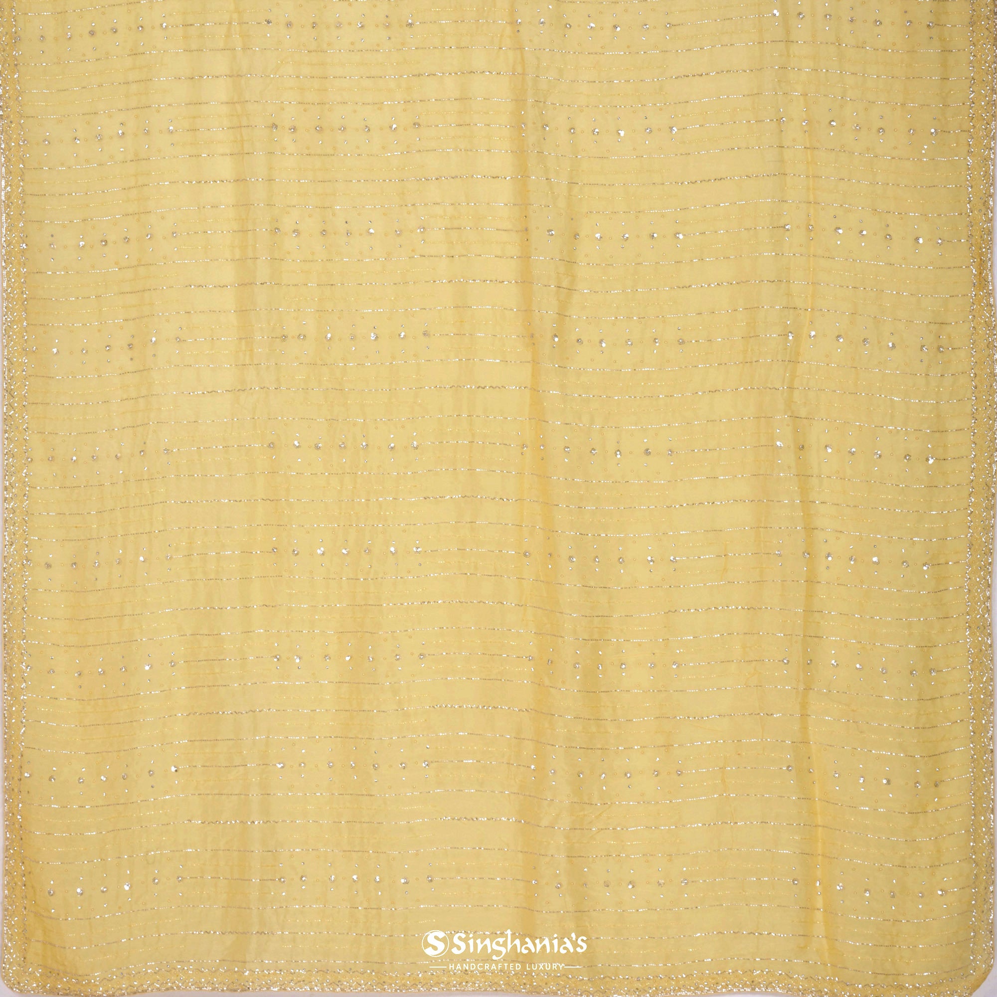 Flax Yellow Organza Saree With Hand Embroidery