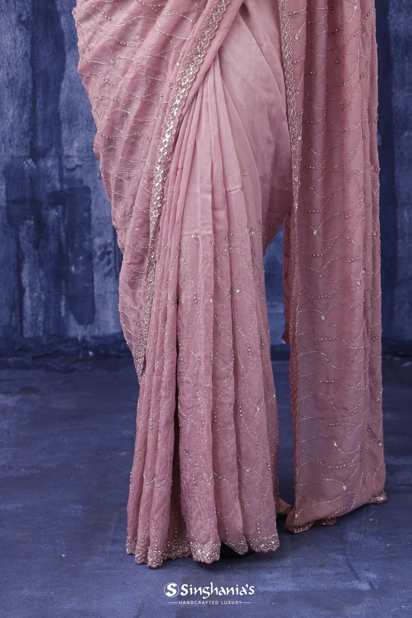 Thistle Purple Organza Saree With Hand Embroidery