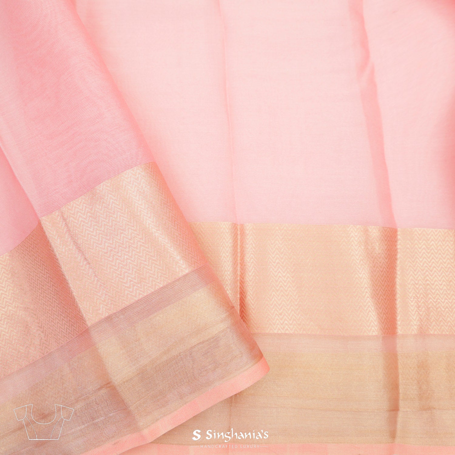 Pale Pink Printed Maheshwari Saree With Geometrical Pattern