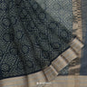 Prussian Blue Printed Organza Saree With Floral Pattern