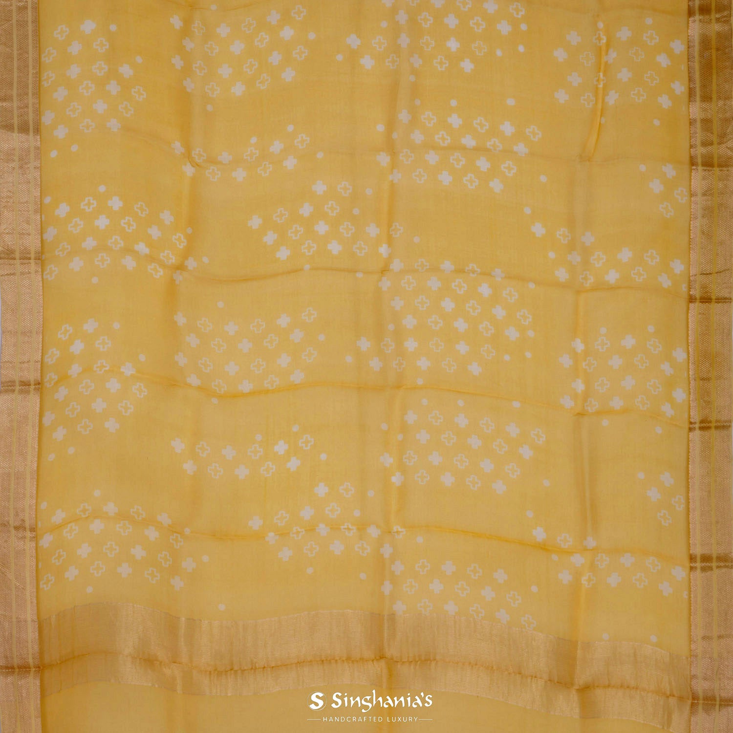Colza Yellow Printed Organza Saree With Abstract Pattern