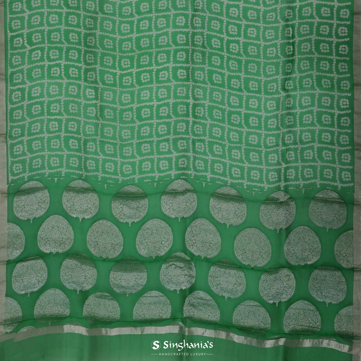 Irish Green Printed Organza Saree With Floral Pattern