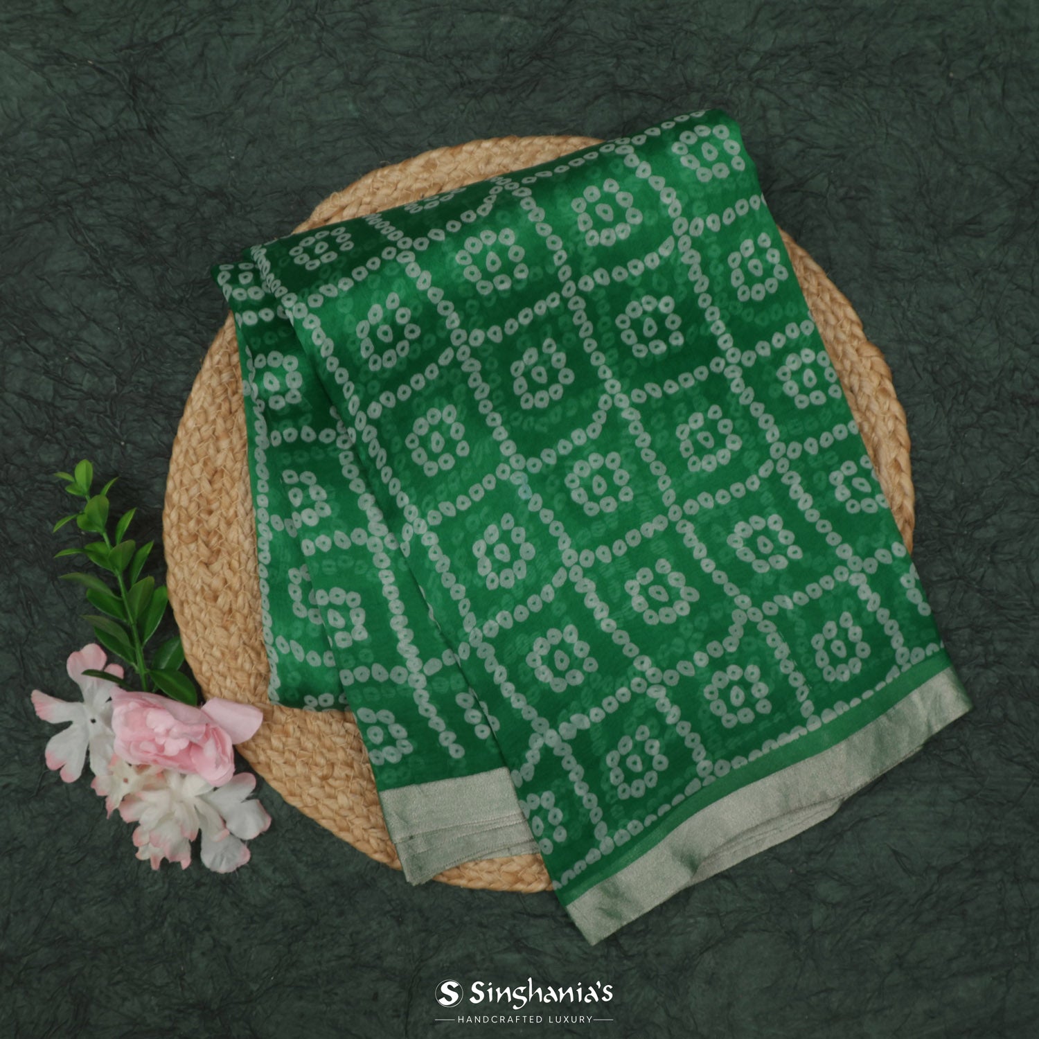 Irish Green Printed Organza Saree With Floral Pattern