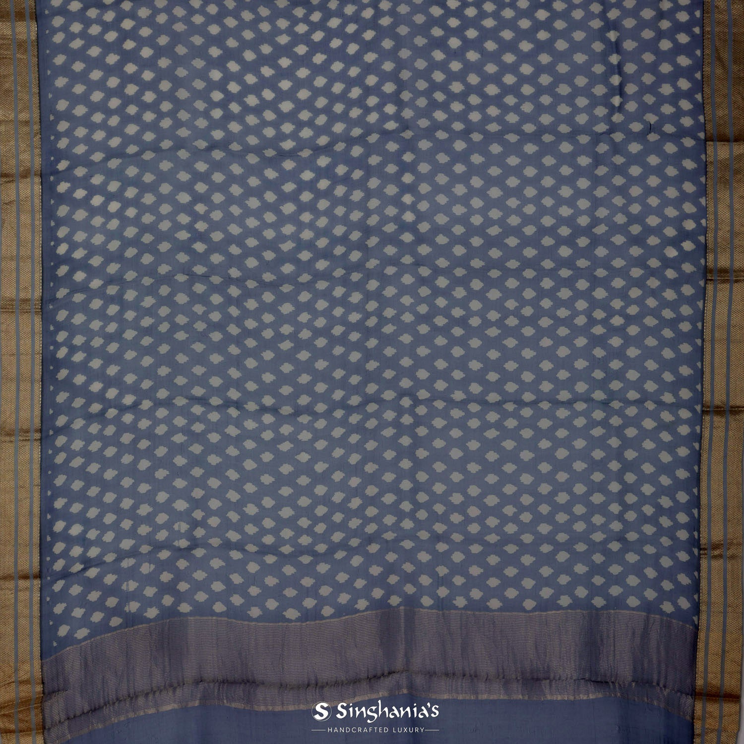 Brewers Blue Printed Organza Saree With Abstract Pattern
