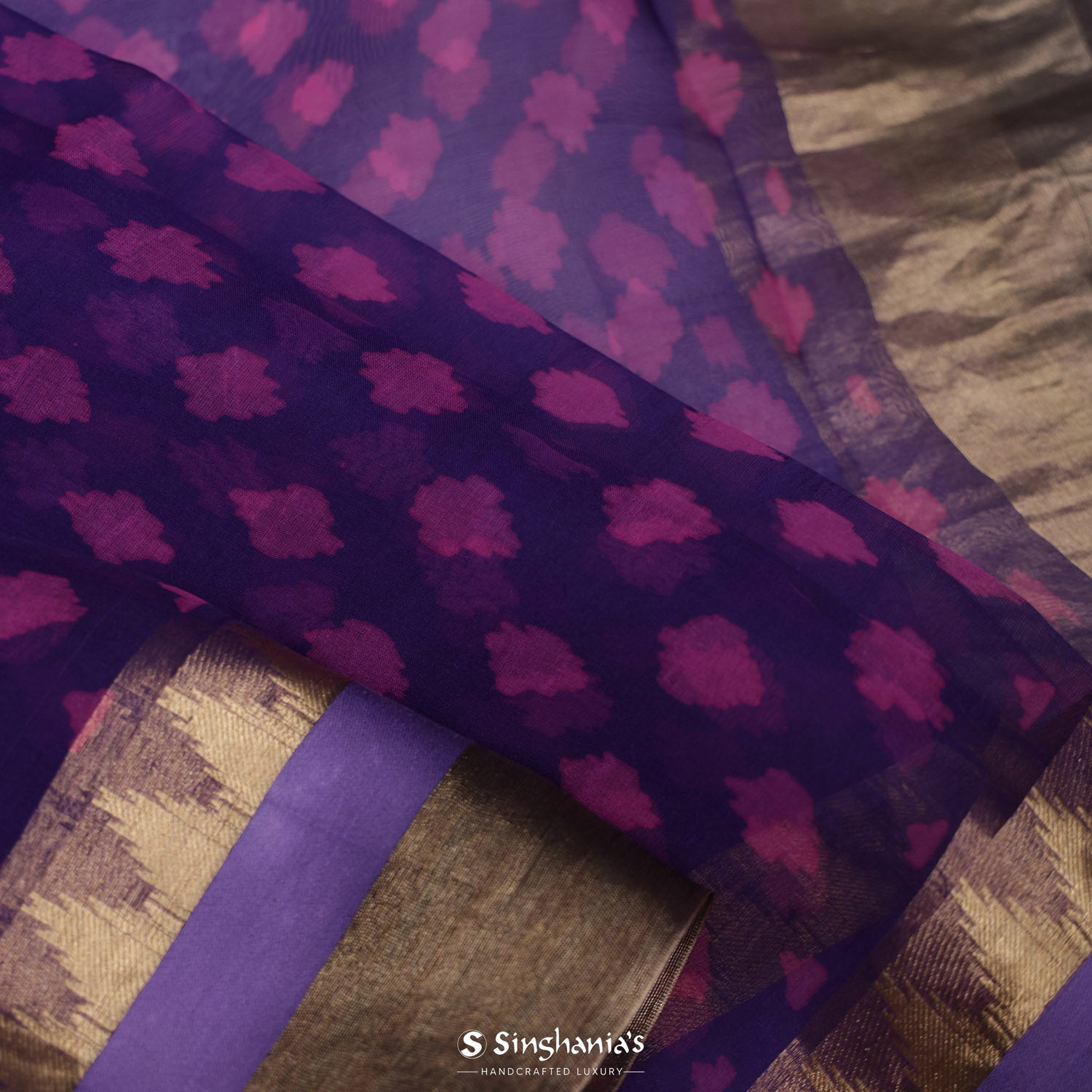 Byzantium Purple Printed Organza Saree With Abstract Pattern