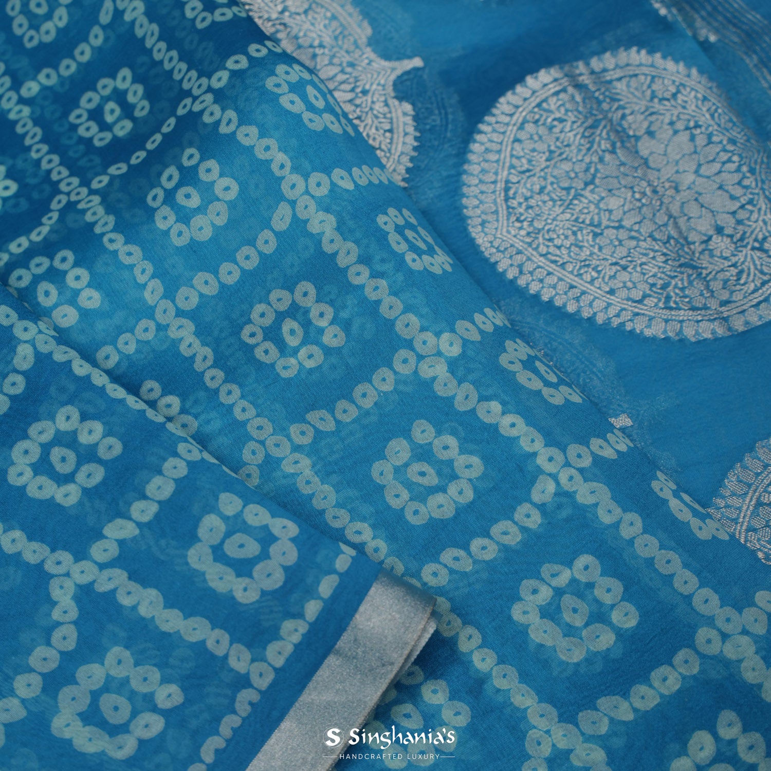 Carolina Blue Printed Organza Saree With Bandhini Pattern